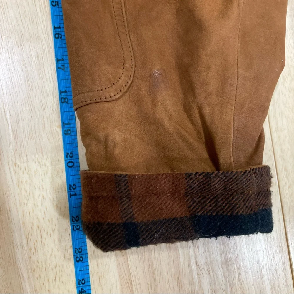 G-III Men's Light Brown Leather Jacket with Plaid Lining Size S